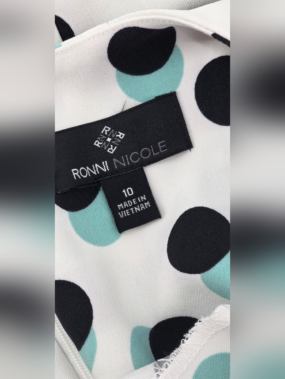 Ronni Nicole White Fit & Flare Aqua & Black Polka Dot Dress Retro Chic β Size 10 - Picture 9 of 16